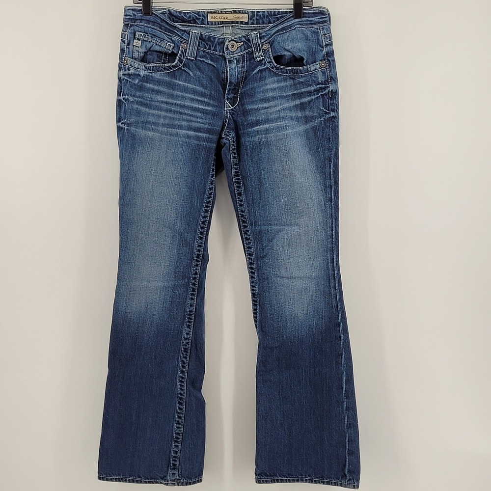 Big Star Casey K Jeans Womens 29R Blue Low Rise Bootcut‎ Embellished Flap Pocket